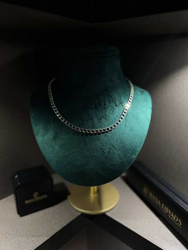 Classic Cuban Chain on a green display bust